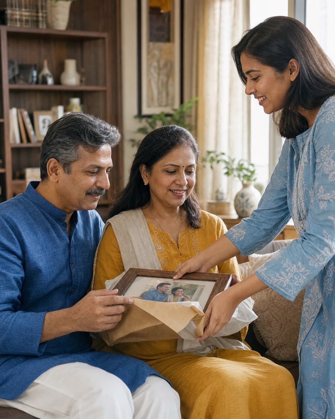 Your parents receiving a thoughtful gift
