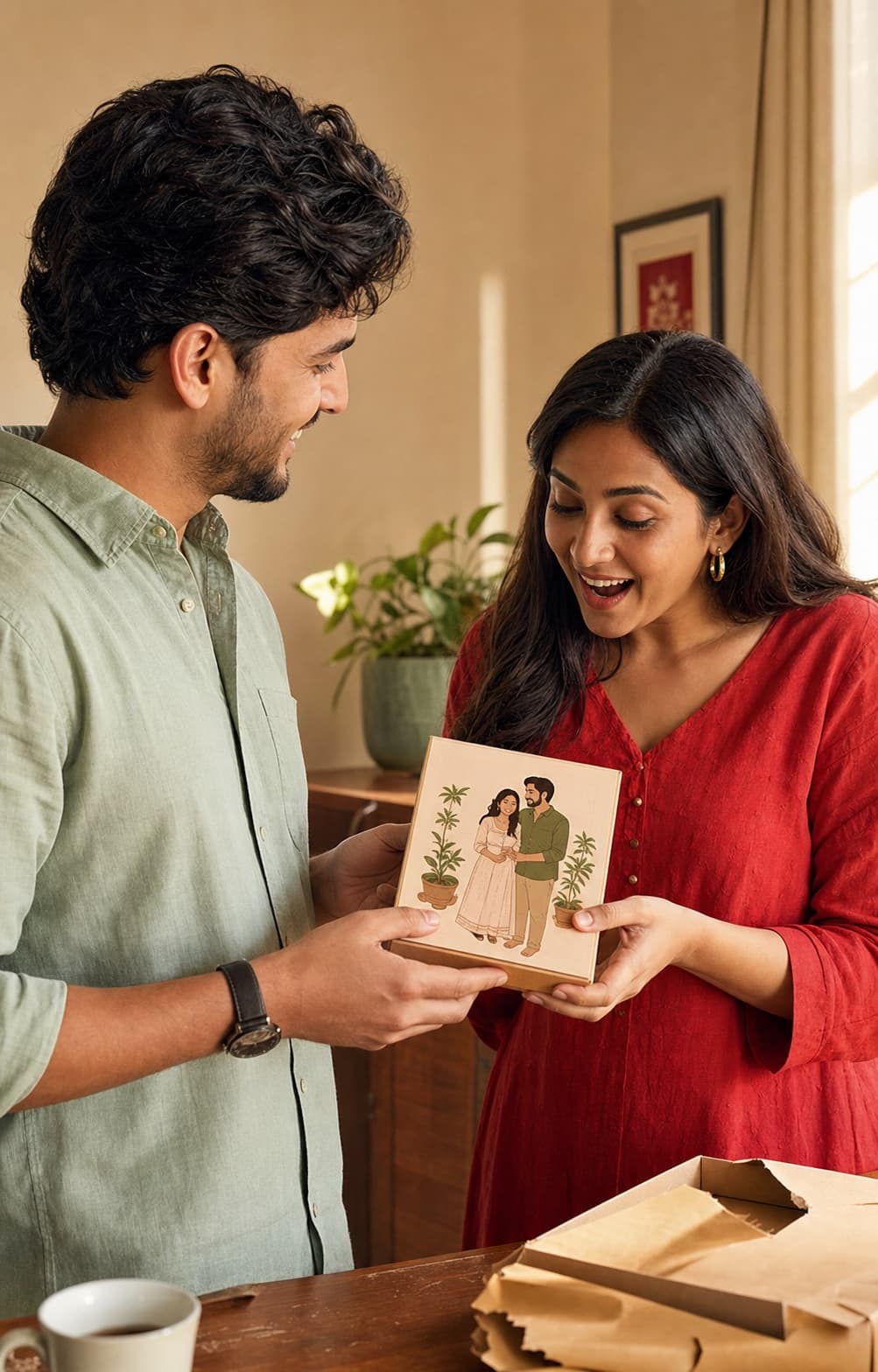 Your partner receiving a thoughtful gift